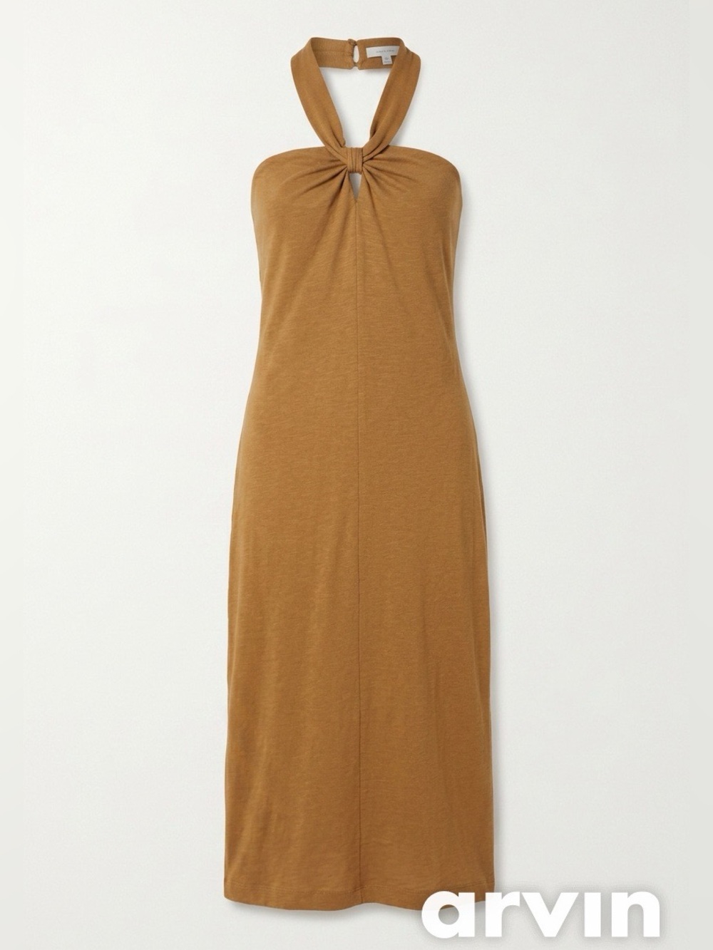 LOFT Knotted Keyhole Midi Halter Dress Camel Ginger Brown Slit - Size M